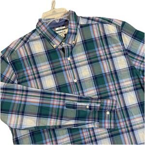 NWT Crown & Ivy XL STRETCH Blue Green Red Plaid Long Sleeve Button Men Shirt EUC